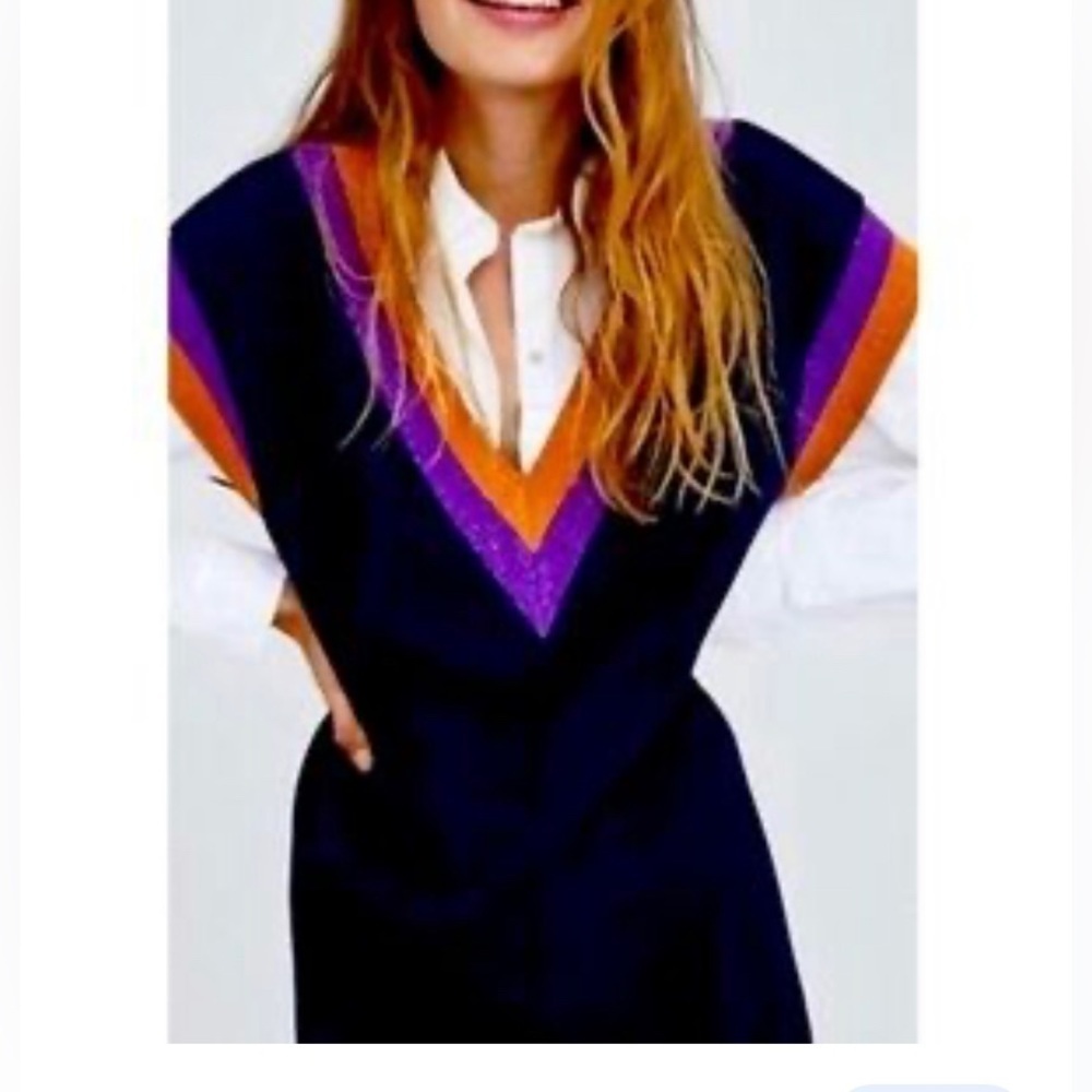 Zara Navy Tunic with Purple and Orange V-Stripe